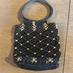 Chic Gray and Cream Knitted Tote Bag